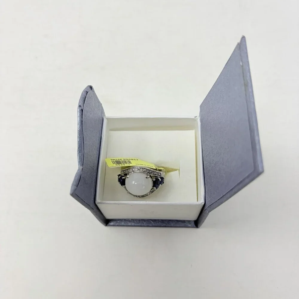 Shop‎ LC Sri Lankan Silver Moonstone/Blue Sapphire/Diamond Size 7 Ring 5361